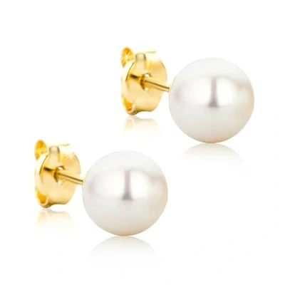 Immagine di Orovi Orecchini perle oro Giallo 14KT 585, Donna Piccoli Vere coltivate d&#039;acqua dolce 6 MM, Bottone semisferiche anallergico perno chiusura farfalla a pressione.