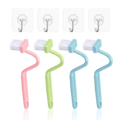 Immagine di 4 spazzole per la pulizia del WC, scopino WC con detergente bordi, piccolo curvo (multicolore)