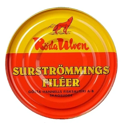 Immagine di Surströmming FILETTI SPEDIZIONE REFRIGERATA Röda Ulven 300g/400g Lattina (filetti di aringa fermentati) Sfida Pesce dalla Svezia