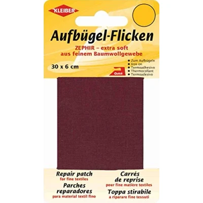 Immagine di Kleiber Zephir Aufbügelflicken Nastro di Riparazione Extra Morbido in Cotone fine termoadesivo, 30 cm x 6 cm, Rosso Scuro, 0.3