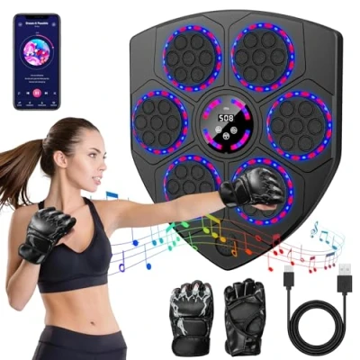 Immagine di Music Boxing Machine, LED Macchina da Boxe Musicale con 9 velocità, 10 modalità di Allenamento, Prova Forza del Colpo, Conteggio Intelligente, Bluetooth, Elettronico per Adulti e Bambini
