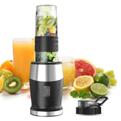 Immagine di Frullatore Portatile, 500W Smoothie, Elettrico con Bottiglia da Viaggio 570 ml, Design Compatto e Facile Pulire,Lame in Acciaio Inox, Mini Blender Usare