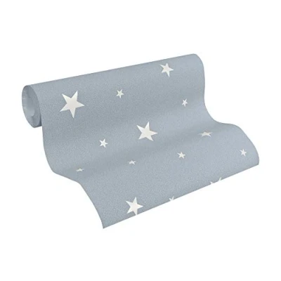 Immagine di A.S. Création Carta da parati in tessuto non per la cameretta con stelle blu e grigio 10,05 m x 0,53