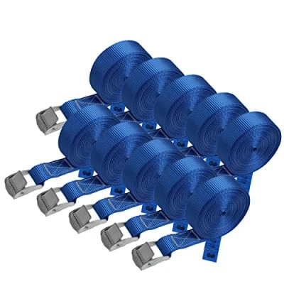 Immagine di Cinghia di fissaggio Cinghie tensione blu 2,5m 4m 6m diverse quantità, sicura del carico resistenza fino a 250 kg DIN EN 12195 2, 10 pezzi 2.5 cm x 6 m