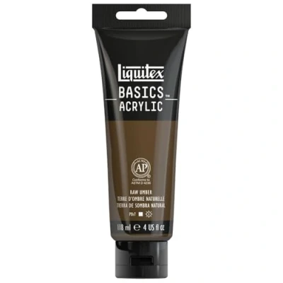 Immagine di Liquitex 8870045 Basics Pittura acrilica, Pigmenti per artisti monopigmentati, Resistente alla luce, durevole nel tempo, Finitura satinata, Tubo da 118 ml Terra D&#039;Ombra Naturale