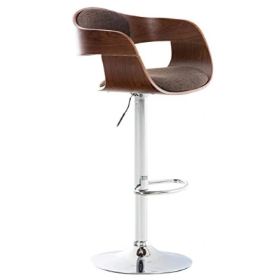 Immagine di CLP Sgabello Alto Rétro Kingston Con Braccioli I Bar Girevole In Stoffa E Legno Regolabile 63 77 CM, Colore:noce/marrone