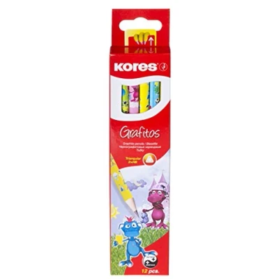 Immagine di Kores Grafitos Fantasy: Matita di Grafite HB per Bambini con Mina Morbida, Forma Triangolare Ergonomica, Confezione da 12