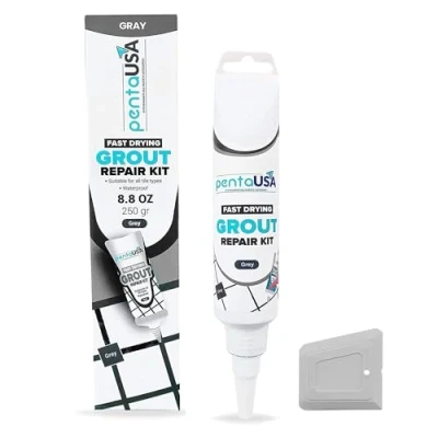 Immagine di PentaUSA Riparazione Fughe Piastrelle Grigio Tubetto Riempitivo Ripara e Rinnova, Malta per Piastrelle, Kit ad Asciugatura Rapida con Raschietto, Stucco inodore (Grigio 250gr)