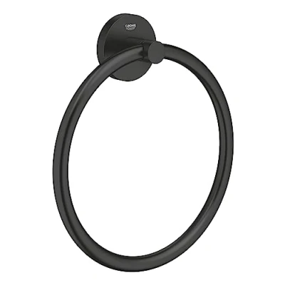 Immagine di GROHE Start QuickFix 411742430 Anello porta asciugamani in metallo, fissaggio nascosto, viti e tasselli, extra facile da montare, 200 mm, colore: nero opaco