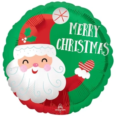 Immagine di Amscan Anagram 4334801 Palloncino rotondo in alluminio verde con Babbo Natale sorridente, 45,7 cm