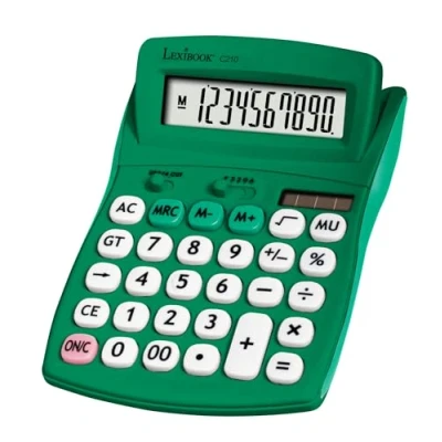 Immagine di Lexibook, FRUITIES® Calcolatrice da tavolo con display inclinabile, 10 cifre, Funzioni di base e avanzate, Tasti grandi, Alimentazione solare a batteria, Verde, C210B