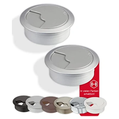 Immagine di Gedotec Scrivania Passacavi ENTRY 80 mm 2 Pezzi Rotondi Scatola per cavi Aspetto Alluminio Robusta Plastica ABS Guida da inserire a pressione canaline