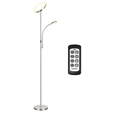 Immagine di tomons Lampada da Terra LED Dimmer, Pavimento Torchiere a Doppia Luce con Telecomando, Dimmer Continuo, 3 Temperature di Colore, per Soggiorno, Camera Letto, Ufficio, Studio, Nero