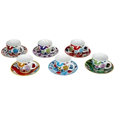 Immagine di Excelsa Lisbona Set 6 Tazzine da caffè con Piattino, Porcellana, Multicolore