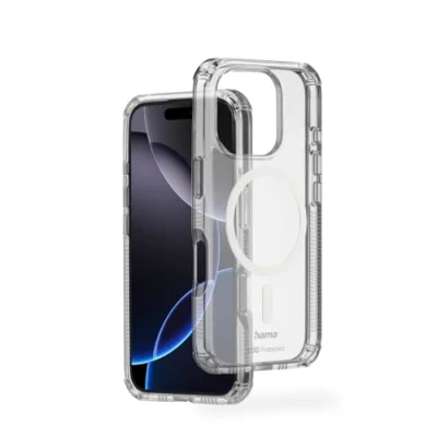 Immagine di Hama custodia Extreme Protect per iPhone 16 Pro e MagSafe (D3O Bumper, antiurto, anticaduta, infrangibile, trasparente, senza ingiallimento, magnetica ricarica induttiva)