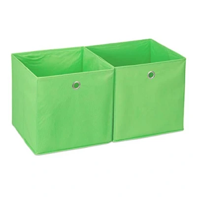 Immagine di Relaxdays Set da 2 Cestini Porta Oggetti, Quadrati, per lo Scaffale, Scatole a Forma di Cubo, 30x30x30 cm, Verde