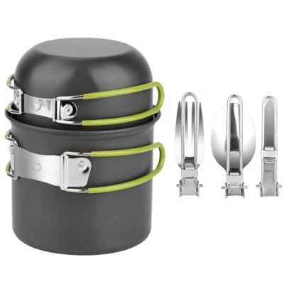 Immagine di Pentole Set di da Campeggio, Fornellino Posate Pieghevoli, Kit per Campeggio Cucina, Picnic, Zaino in Spalla, Escursionismo