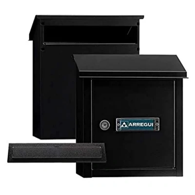 Immagine di ARREGUI V4034 Pack cassette postali + cassetta postale in acciaio per porte o cancelli esterni, da esterno, con bocca 23x3 cm, taglia S (DIN A5), nero testurizzato