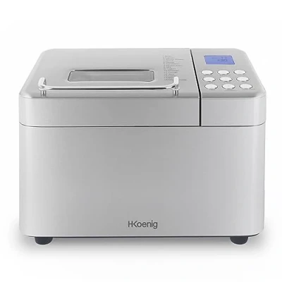 Immagine di H.Koenig BAKE440 Macchina per il pane 15 programmi, fino a 1 kg di pane, marmellata, yogurt, avvio ritardato, keep warm, dispenser cereali, ciotola antiaderente rimovibile, schermo LCD, 600W