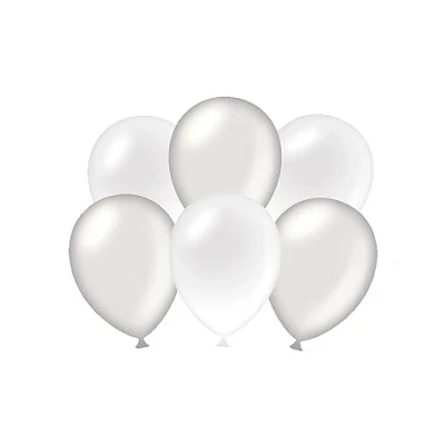 Immagine di PD Party 7036581 Festa Palloncini Naturale Gomma (Latex) Compleanno Decorazione, Pacchetto di 6, Argento Metallizzato/Bianco, 30cm Lunghezza x Larghezza Altezza