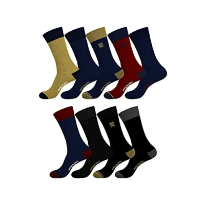 Immagine di SERGE BLANCO Calzini Uomo cotone pettinato morbido, set di 9 Calze Lunghe, comodi, Nero, Blu, Giallo, Rosso, Taglie 39/42