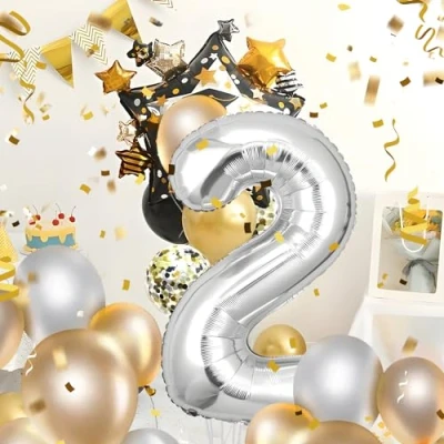 Immagine di Palloncino Compleanno Numero 2 Argento, 101 CM Foil Gigante,Decorazioni Feste di Palloncino,Vola con l&#039;Elio