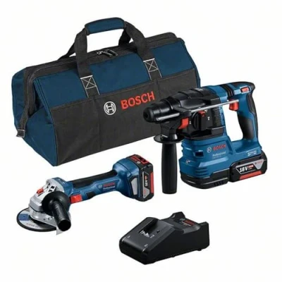 Immagine di Bosch Professional Combo Kit GWS 18V 7 + GBH 22 (incl. 2 batterie da 4.0 Ah, caricabatteria GAL 40, in borsa degli attrezzi)