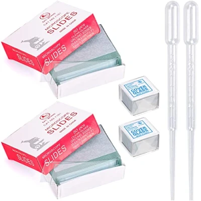 Immagine di Vetrini Microscopio,HATANSE 100 Pezzi 76x25mm Microscopio in Vetro e 200 20 x mm Coprioggetto per con 4 Pipette