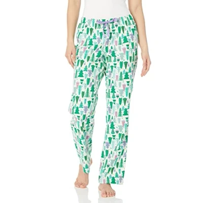 Immagine di Amazon Essentials Pantaloni da Notte in Flanella (Disponibili Taglie Forti) Donna, Ecru Alberi di Natale, XS