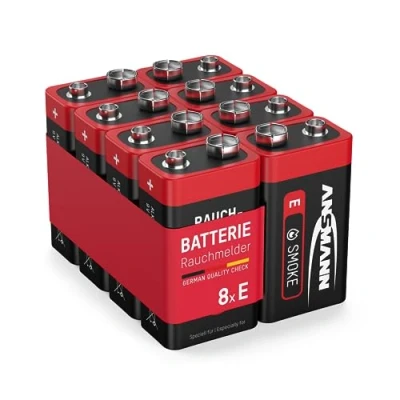 Immagine di ANSMANN 8x batterie alcaline per rilevatori di fumo incendi Pacchi 9V sensori movimento allarme rilevatore CO E Block Longlife