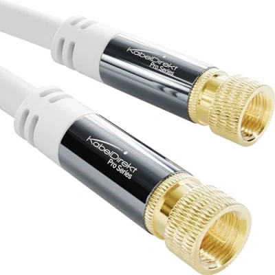 Immagine di KabelDirekt cavo satellitare / SAT TV 2 m televisivo con connettore F resistente ai colpi e schermatura multipla (cavo coassiale ricevitore satellitare, bianco, DVB T2, C, S2)