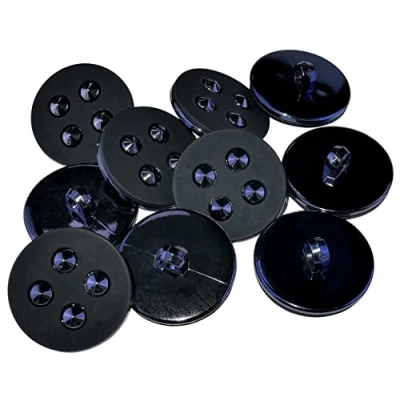 Immagine di AERZETIX C56819 Set di 10 bottoni per cucire rotondi a coda 25x11mm decorativi 40L L40 colore nero/blu scuro apertura 4mm in metallo merceria/abbigliamento/cucito/moda