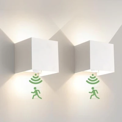 Immagine di 6W Applique da Parete a LED con Sensori di Movimento Lampada Bianco per interni 4000K Naturale Angolo del Fascio Regolabile su e Giù Esterno IP65 Impermeabile 2 pezzi