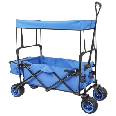 Immagine di Wiltec Carrello a 4 Ruote Manuale Pieghevole con cappottina Parasole Carretto Multiuso