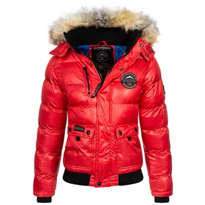 Immagine di Geographical Norway Bugs Lady Giacca Donna Imbottita Calda Autunno Invernale Cappotto Caldo Giacche Antivento A Maniche Lunghe e Tasche Abito Ideale (Rosso XL)