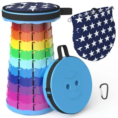 Immagine di ALEVMOOM sgabello pieghevole, portatile, da campeggio, telescopico, mini leggero per attività all&#039;aperto, pesca, barbecue, cucina, portata 200 kg
