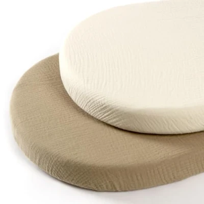 Immagine di lulumoon Set di 2 lenzuola carrozzina neonato con angoli in mussola, culla 90 x 40 cm cotone mussolo, lettino elasticizzati per bambini(Bianco Giallo)