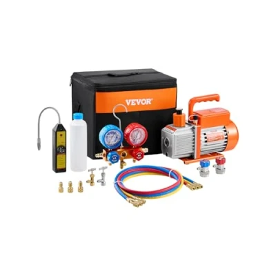 Immagine di VEVOR Pompa per Vuoto e Manometro AC 2,12L/s, ad Aria HVAC, Kit Collettore Refrigerante A/C, con Tubi Rilevatori di Perdite, R134a, R12, R22, R502a, R410A, R404, R407C