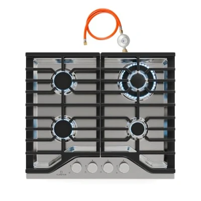 Immagine di KLARSTEIN Turbocast Piano Cottura a Gas, 4 Bruciatori, Acciaio Inox 304, Wok: 3,4 kW, Accensione Elettrica, Supporti in Ghisa, Kit per GPL Incluso, Fornello Gas Professionale, 600x85x510 mm