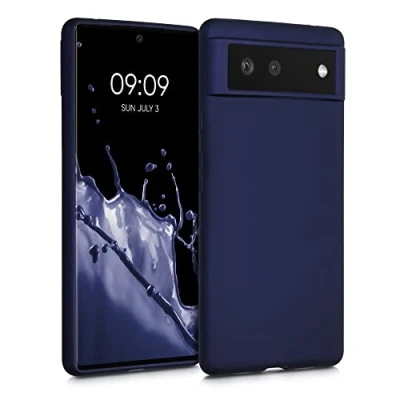 Immagine di kwmobile Custodia Compatibile con Google Pixel 6 Cover Back Case Morbida Protezione in Silicone TPU Effetto metallizzato blu