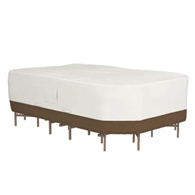 Immagine di Amazon Basics Telo protettivo rettangolare/ovale per tavolo e sedie da esterni, Beige + Marrone Chiaro, XL
