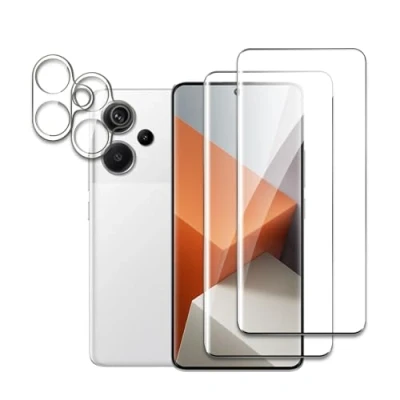 Immagine di [4Pezzi] 2 Pezzi Vetro Temperato Pellicola Protettiva + Fotocamera Compatibile con Xiaomi Redmi Note 13 Pro Plus, 3D Curved Edge to Edge, Durezza 9H, Antiurto Antigraffio