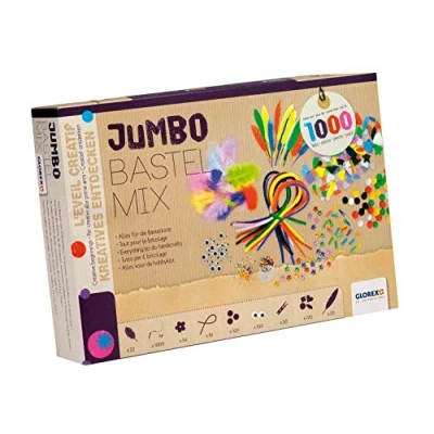 Immagine di Glorex 6 1214 072 Miscela Artigianale Jumbo con Oltre 1000 Pezzi, Set Piume, Pompon, scovolini, occhietti, mollette e Molto Altro Ancora, per Il Crafting i Bambini