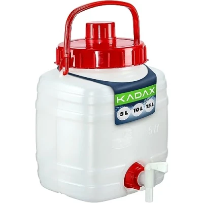 Immagine di KADAX Tanister d&#039;Acqua, Bevanda in plastica, bomboletta d&#039;Acqua Potabile, Serbatoio con Rubinetto, dell&#039;Acqua, Rango di Bevande Guarnizione Gomma (5L Bianco)