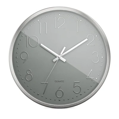 Immagine di Mebus Orologio da parete al quarzo, silenzioso, senza ticchettio, telaio in alluminio, quadrante arabo, numeri 3D, lancette 30 cm, argento/grigio