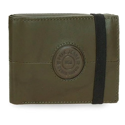 Immagine di Pepe Jeans Cracker Portafoglio con nastro elastico Verde 11,5x8,5x1 cm Pelle, Verde, Taglia unica,