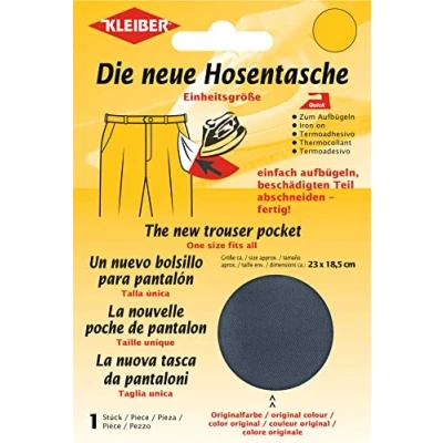 Immagine di Kleiber Riparazione di Tasche termoadesive per Pantaloni, Grigio Scuro, Cotone, 15.5 x 11 0.3 cm 10 Grams