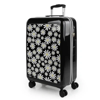 Immagine di SKPAT Valigia Grande e Resistente, Valigie Eleganti, Da Stiva Robusta, Trolley Spazioso. Serratura a Combinazione TSA, Margherite nere
