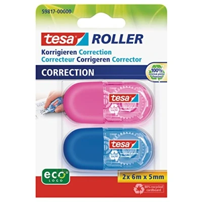 Immagine di Tesa Minicorrettori Roller Ecologo Confezione da 2 Cancelline a Nastro Blu e Rosa Ergonomiche Dimensioni Nastro: 6 m x 5 mm