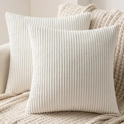 Immagine di MIULEE Natale Confezione da 2 Fodere Cuscini in Velluto a Coste Decorative Federe Morbido Copricuscini Cuscino Moderne Comodo Robusto per Camera Divano Letto 40x40cm Bianco
